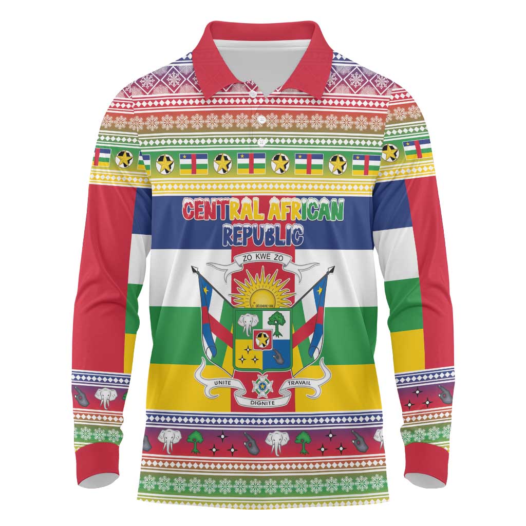 Central African Republic Christmas Long Sleeve Polo Shirt Joyeux Noel - Wonder Print Shop