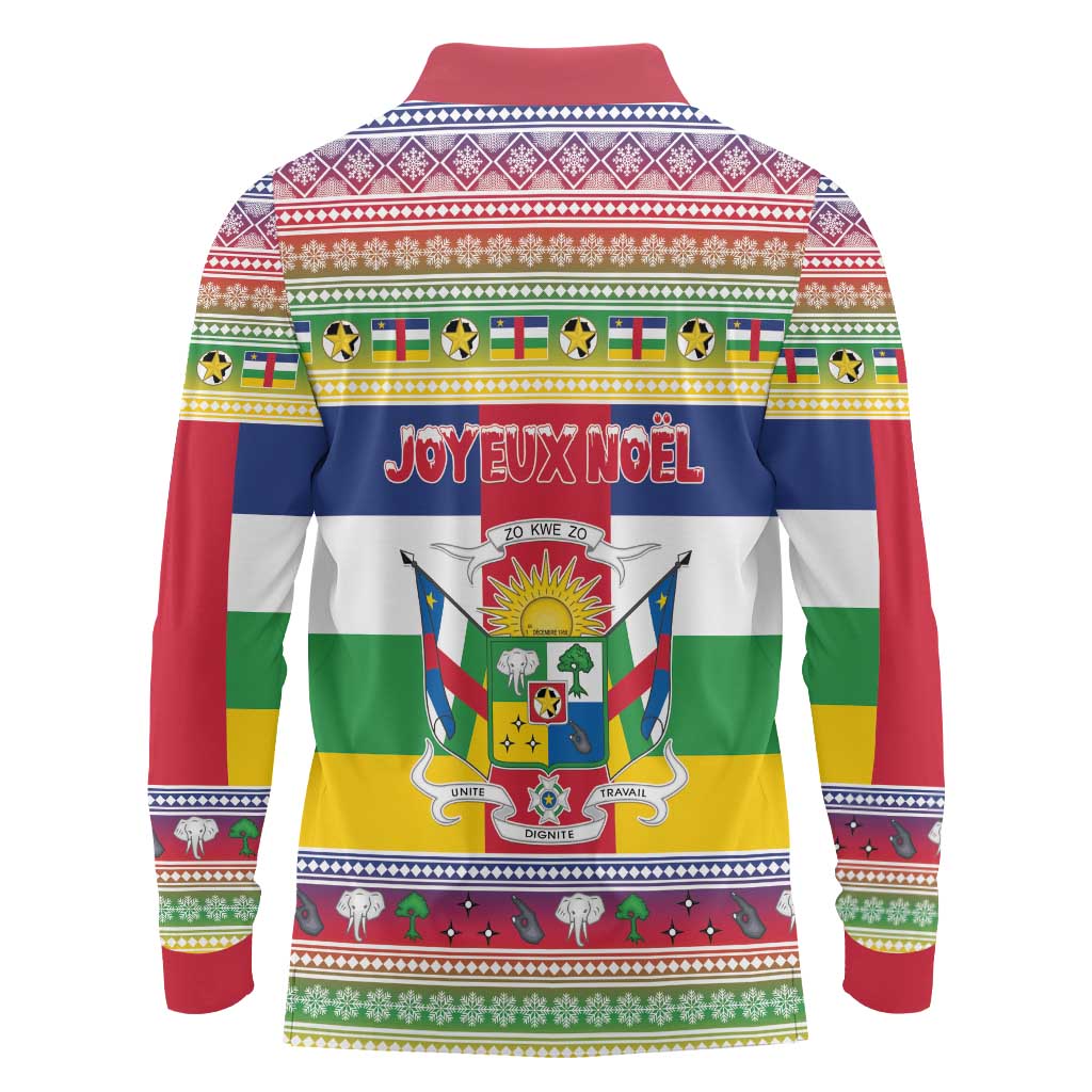 Central African Republic Christmas Long Sleeve Polo Shirt Joyeux Noel - Wonder Print Shop