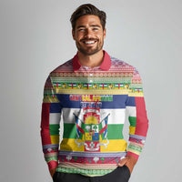 Central African Republic Christmas Long Sleeve Polo Shirt Joyeux Noel - Wonder Print Shop
