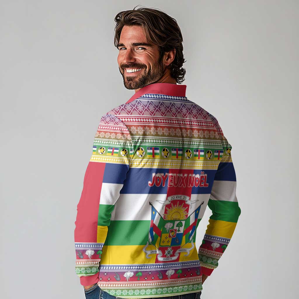 Central African Republic Christmas Long Sleeve Polo Shirt Joyeux Noel - Wonder Print Shop