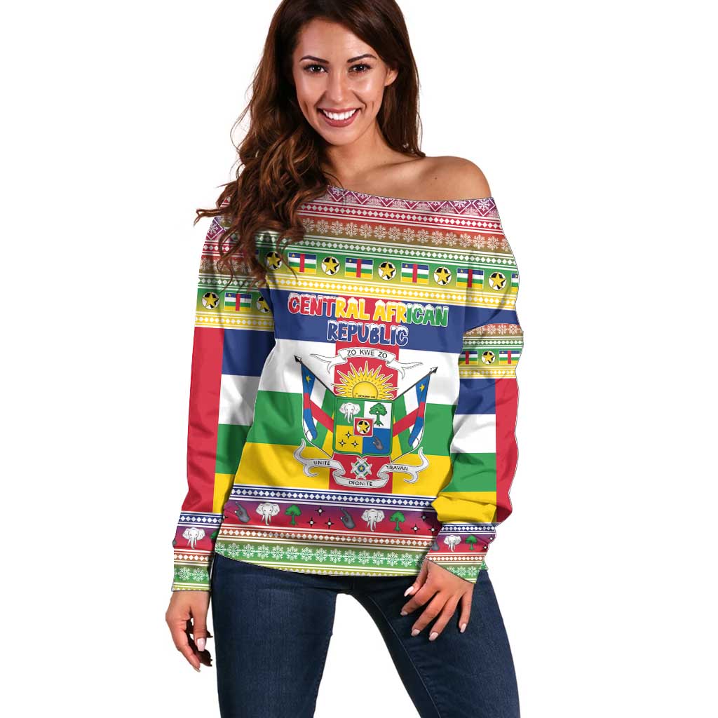 Central African Republic Christmas Off Shoulder Sweater Joyeux Noel - Wonder Print Shop