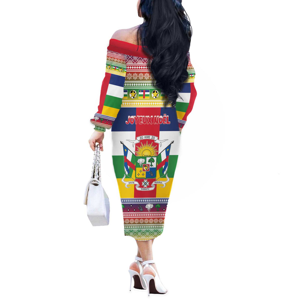 Central African Republic Christmas Off The Shoulder Long Sleeve Dress Joyeux Noel - Wonder Print Shop