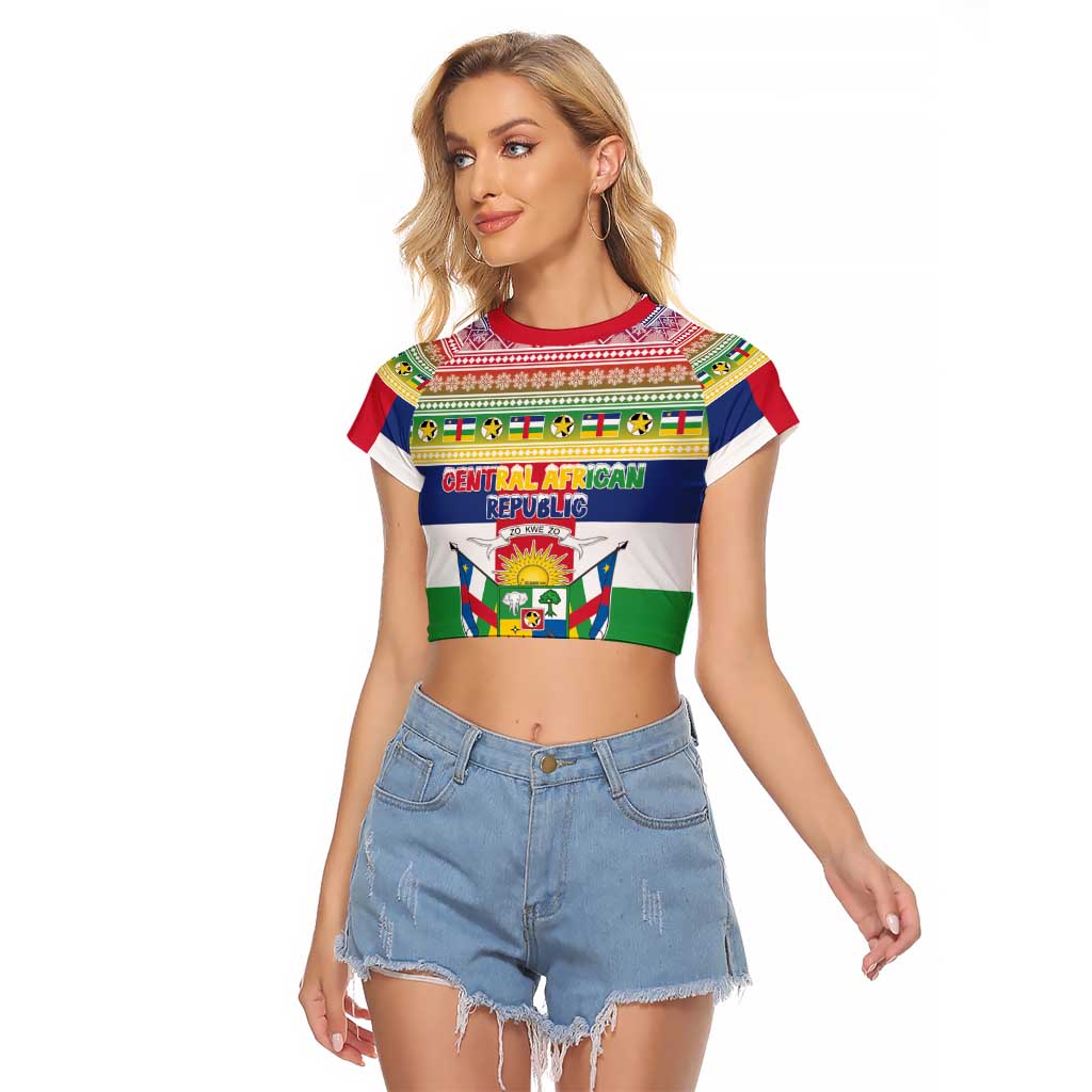 Central African Republic Christmas Raglan Cropped T Shirt Joyeux Noel - Wonder Print Shop
