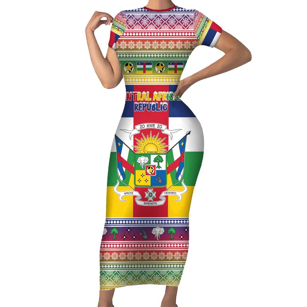 Central African Republic Christmas Short Sleeve Bodycon Dress Joyeux Noel - Wonder Print Shop