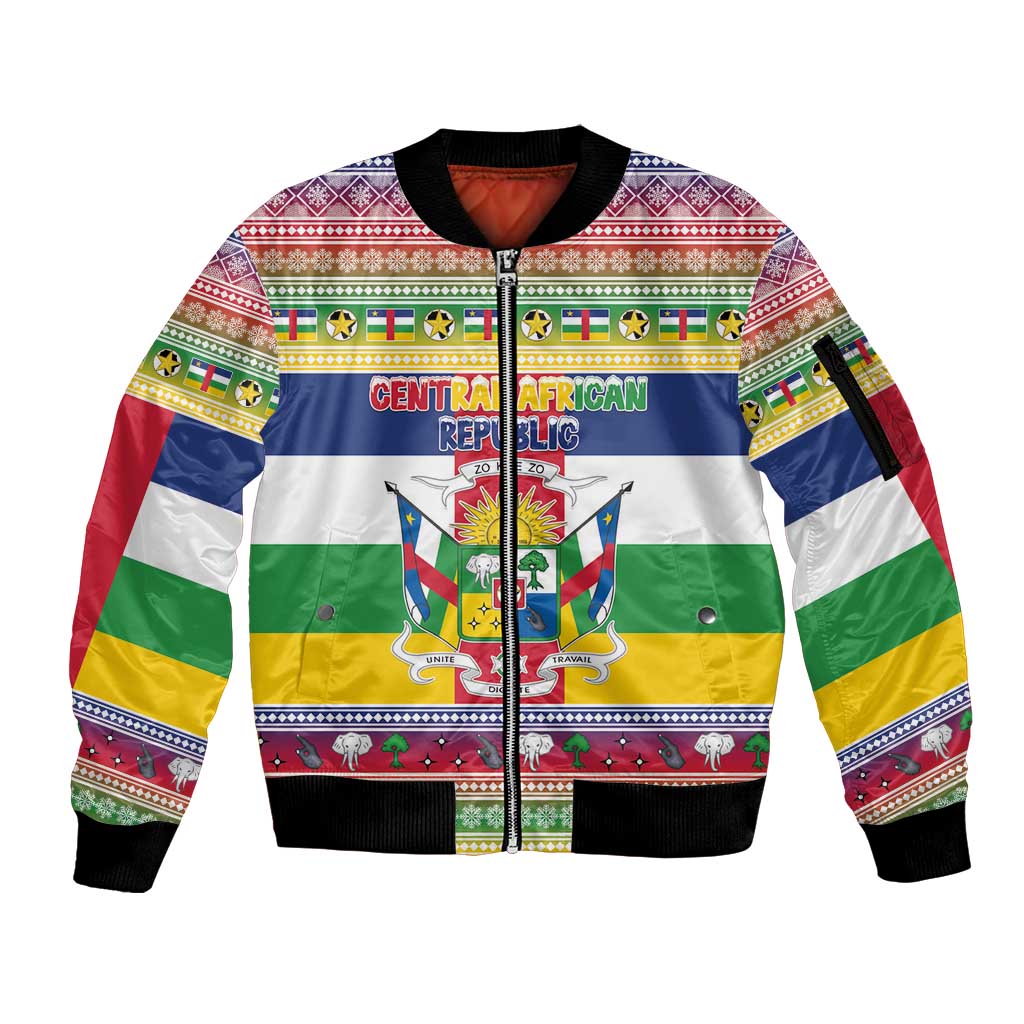 Central African Republic Christmas Sleeve Zip Bomber Jacket Joyeux Noel - Wonder Print Shop