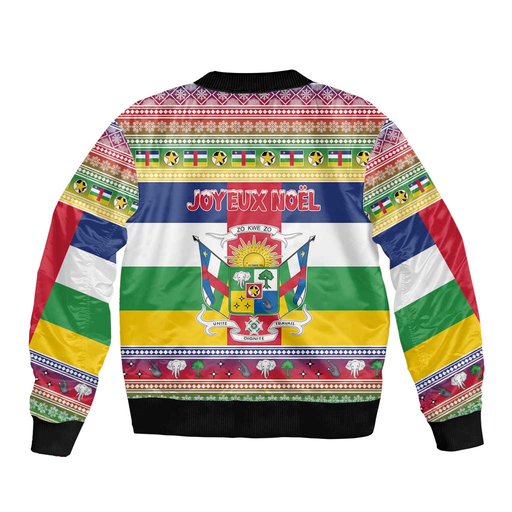 Central African Republic Christmas Sleeve Zip Bomber Jacket Joyeux Noel - Wonder Print Shop