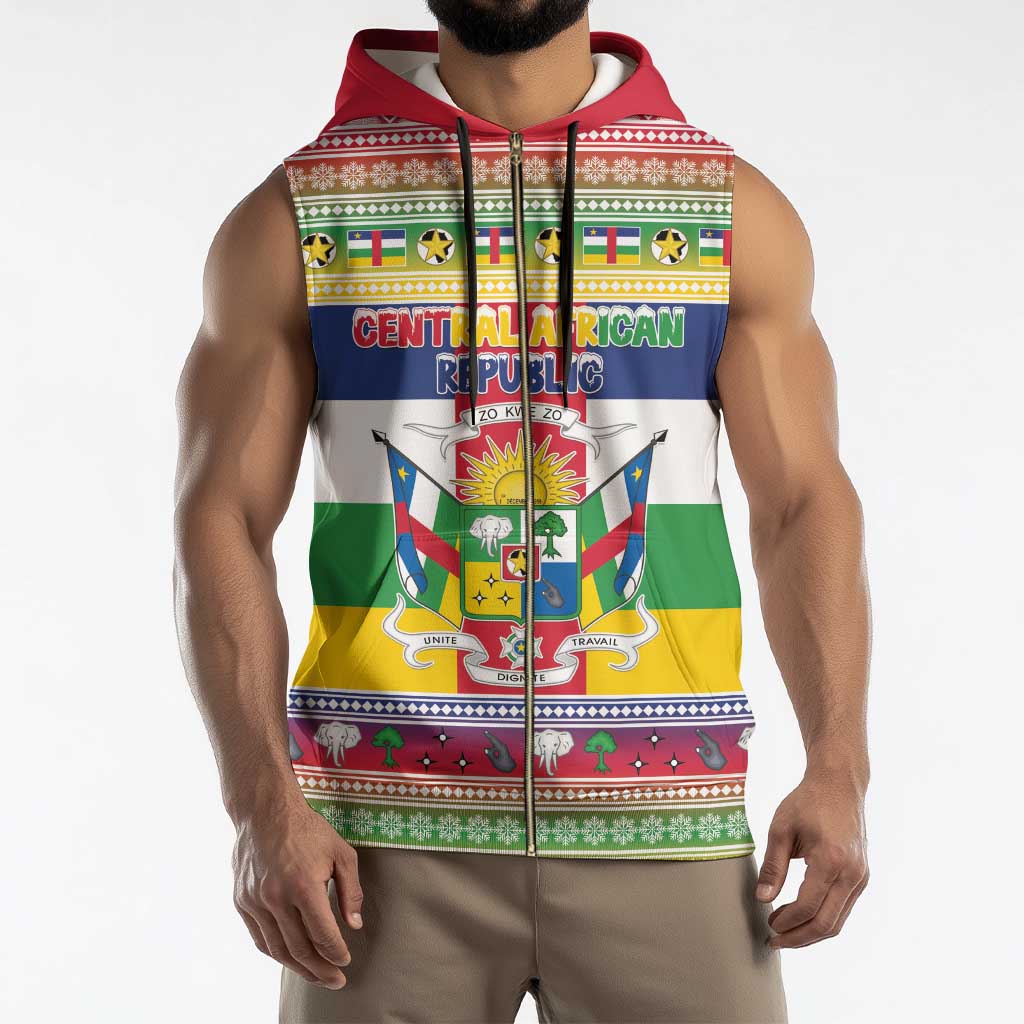 Central African Republic Christmas Sleeveless Zip Hoodie Joyeux Noel - Wonder Print Shop