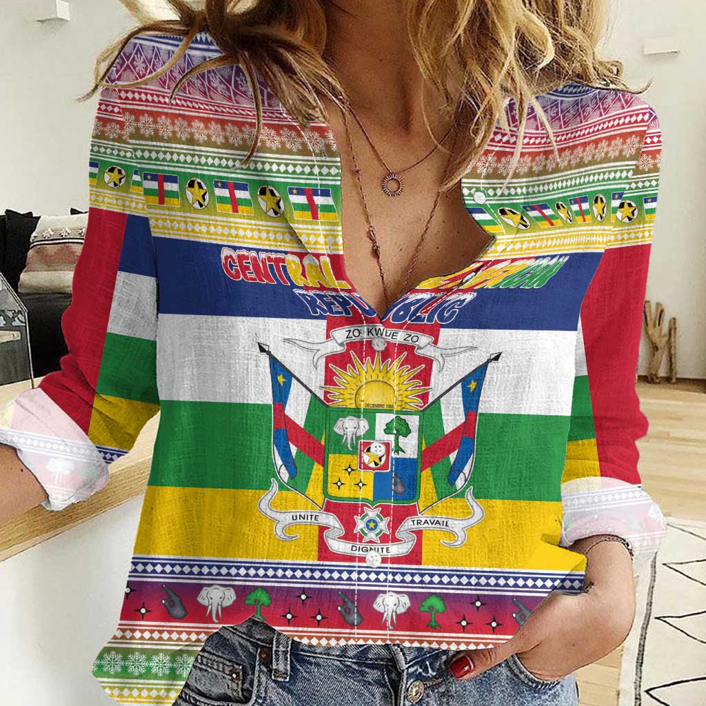 Central African Republic Christmas Women Casual Shirt Joyeux Noel - Wonder Print Shop