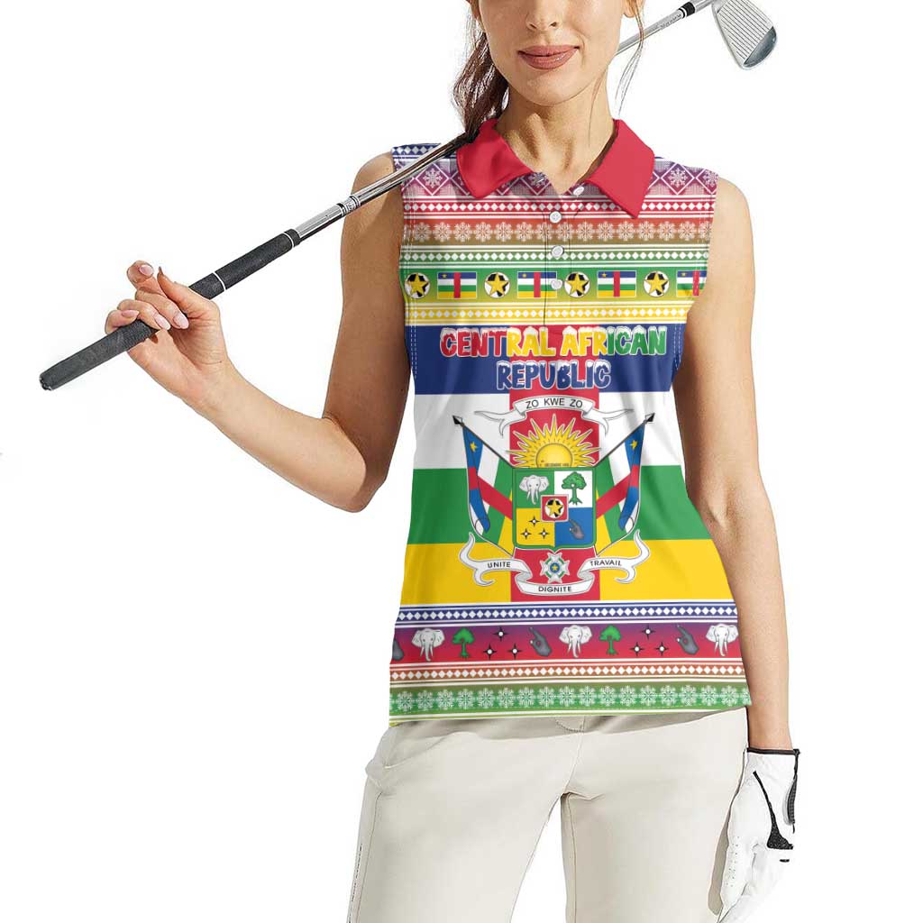 Central African Republic Christmas Women Sleeveless Polo Shirt Joyeux Noel - Wonder Print Shop