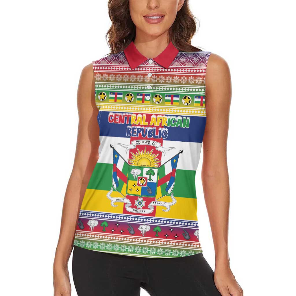 Central African Republic Christmas Women Sleeveless Polo Shirt Joyeux Noel - Wonder Print Shop