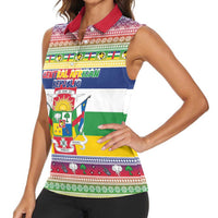 Central African Republic Christmas Women Sleeveless Polo Shirt Joyeux Noel - Wonder Print Shop