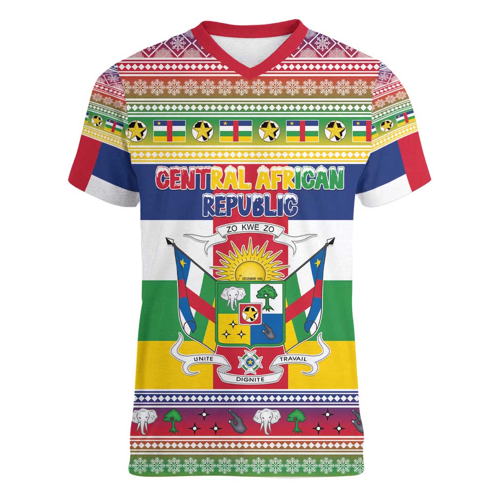 Central African Republic Christmas Women V-Neck T-Shirt Joyeux Noel - Wonder Print Shop
