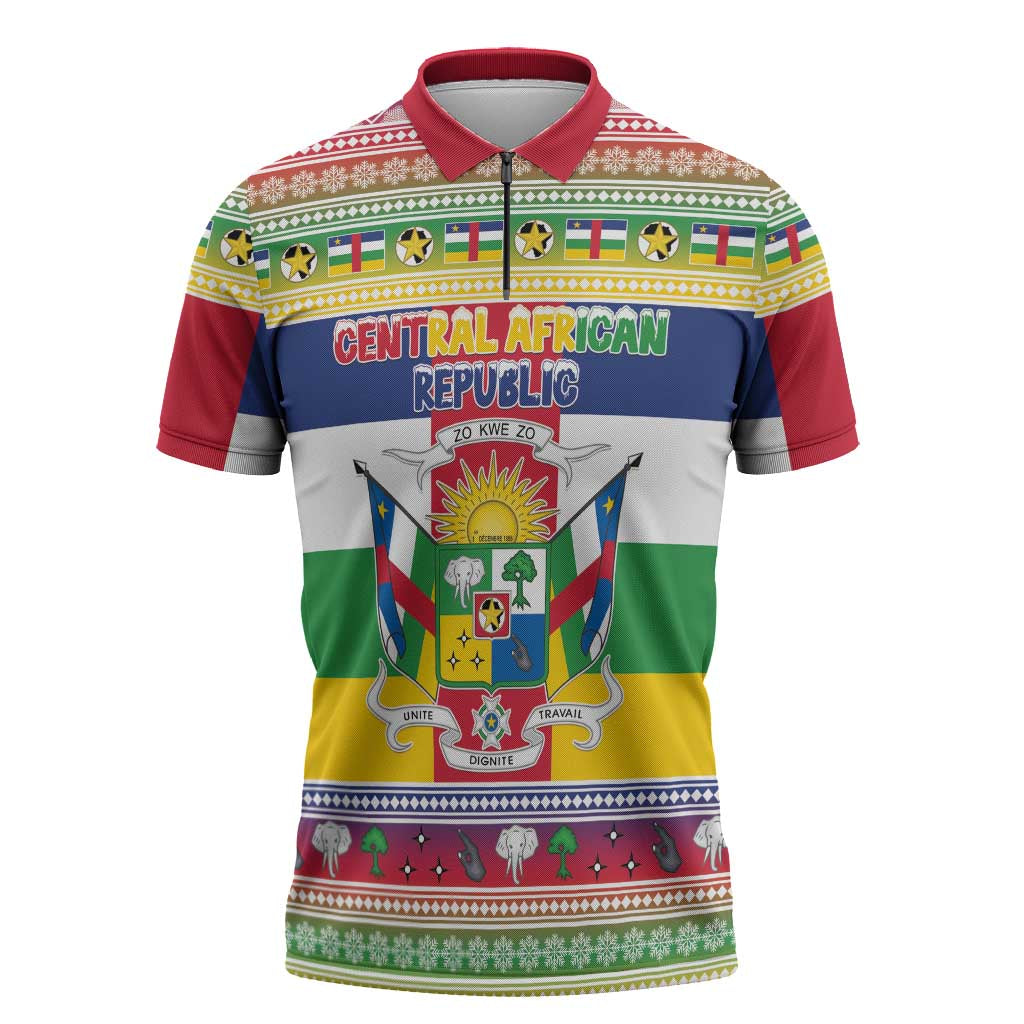 Central African Republic Christmas Zipper Polo Shirt Joyeux Noel - Wonder Print Shop
