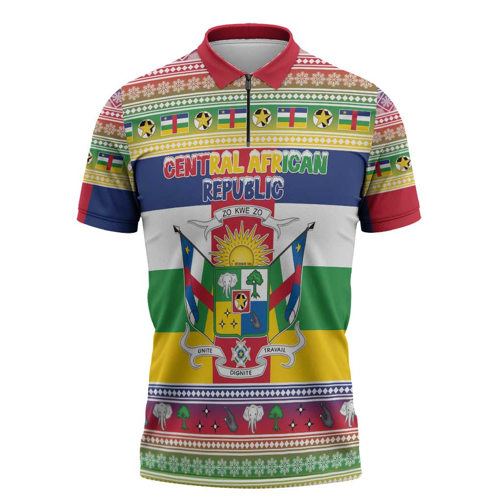 Central African Republic Christmas Zipper Polo Shirt Joyeux Noel - Wonder Print Shop