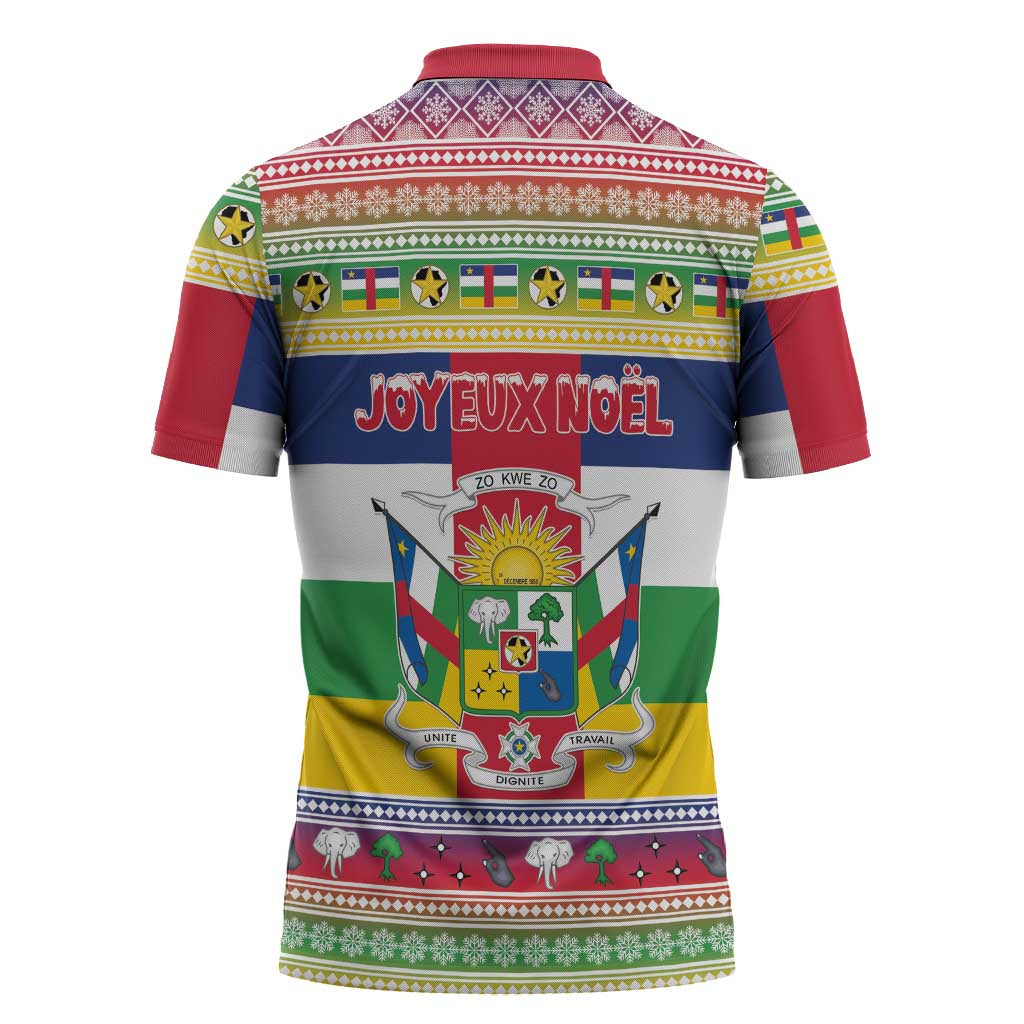 Central African Republic Christmas Zipper Polo Shirt Joyeux Noel - Wonder Print Shop