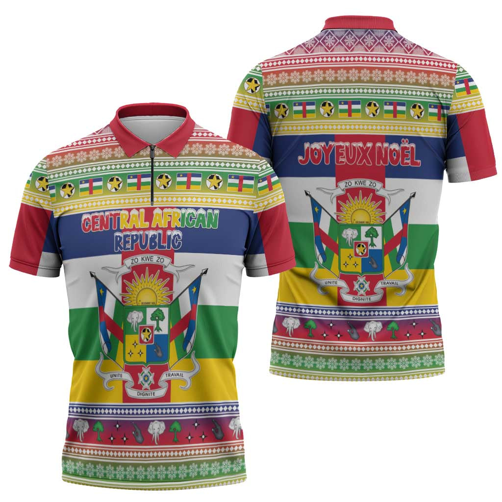 Central African Republic Christmas Zipper Polo Shirt Joyeux Noel - Wonder Print Shop