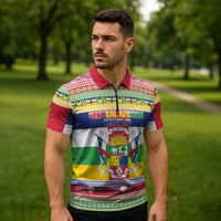 Central African Republic Christmas Zipper Polo Shirt Joyeux Noel - Wonder Print Shop
