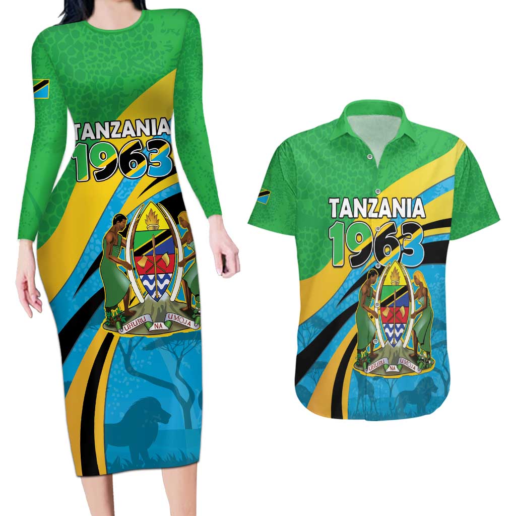 Personalized Tanzania 1963 Couples Matching Long Sleeve Bodycon Dress and Hawaiian Shirt Happy Independence Day - Wonder Print Shop