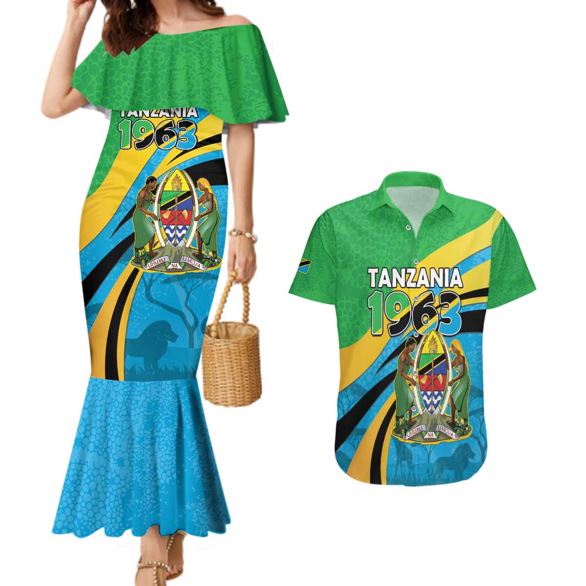 Personalized Tanzania 1963 Couples Matching Mermaid Dress and Hawaiian Shirt Happy Independence Day - Wonder Print Shop