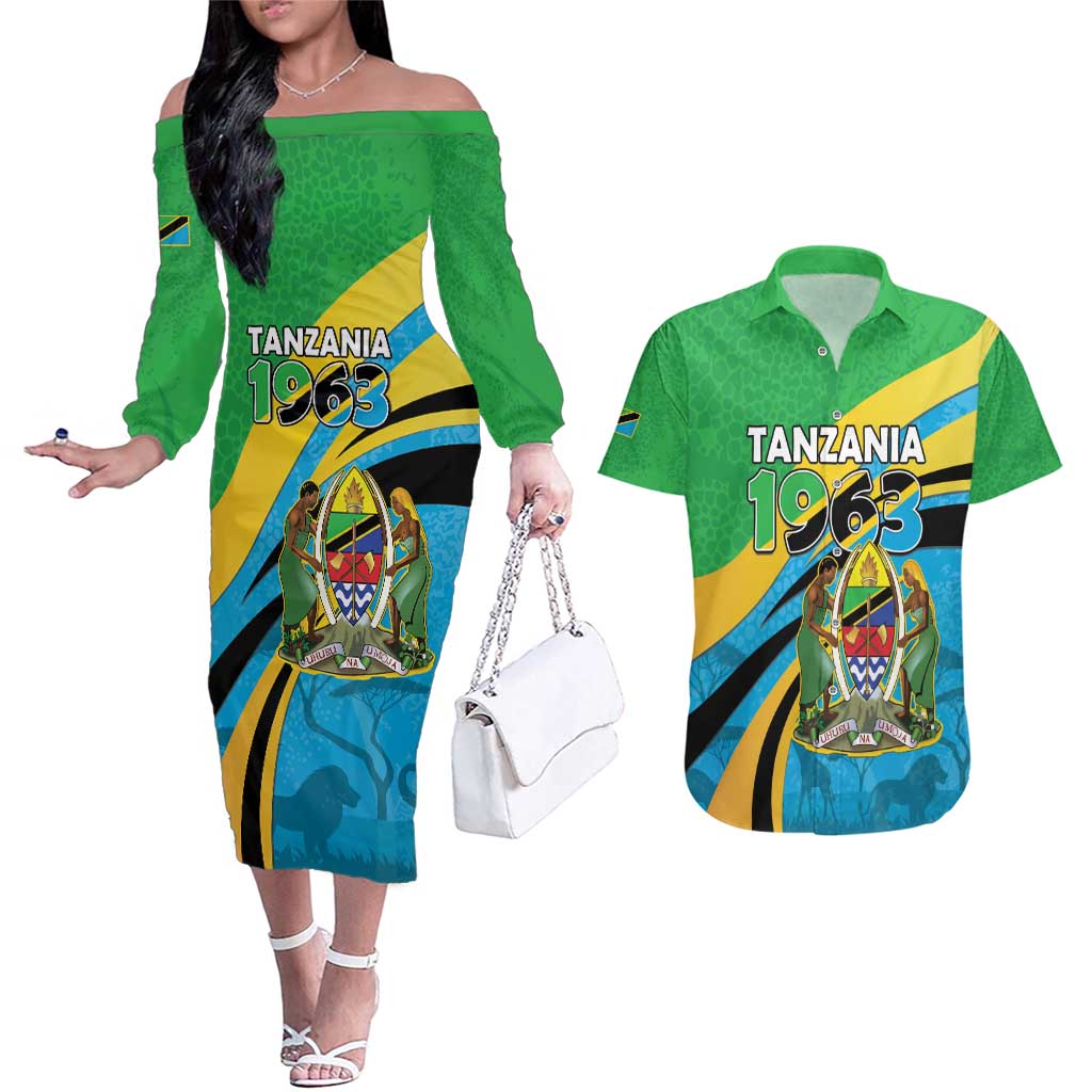 Personalized Tanzania 1963 Couples Matching Off The Shoulder Long Sleeve Dress and Hawaiian Shirt Happy Independence Day - Wonder Print Shop