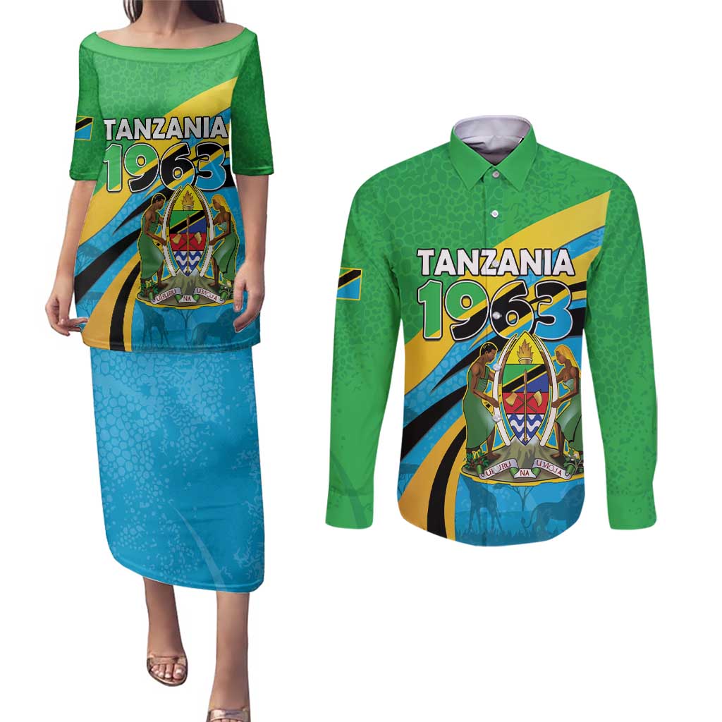 Personalized Tanzania 1963 Couples Matching Puletasi and Long Sleeve Button Shirt Happy Independence Day - Wonder Print Shop