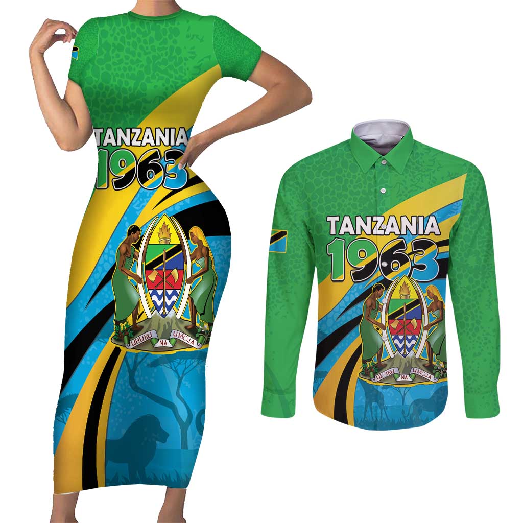 Personalized Tanzania 1963 Couples Matching Short Sleeve Bodycon Dress and Long Sleeve Button Shirt Happy Independence Day - Wonder Print Shop