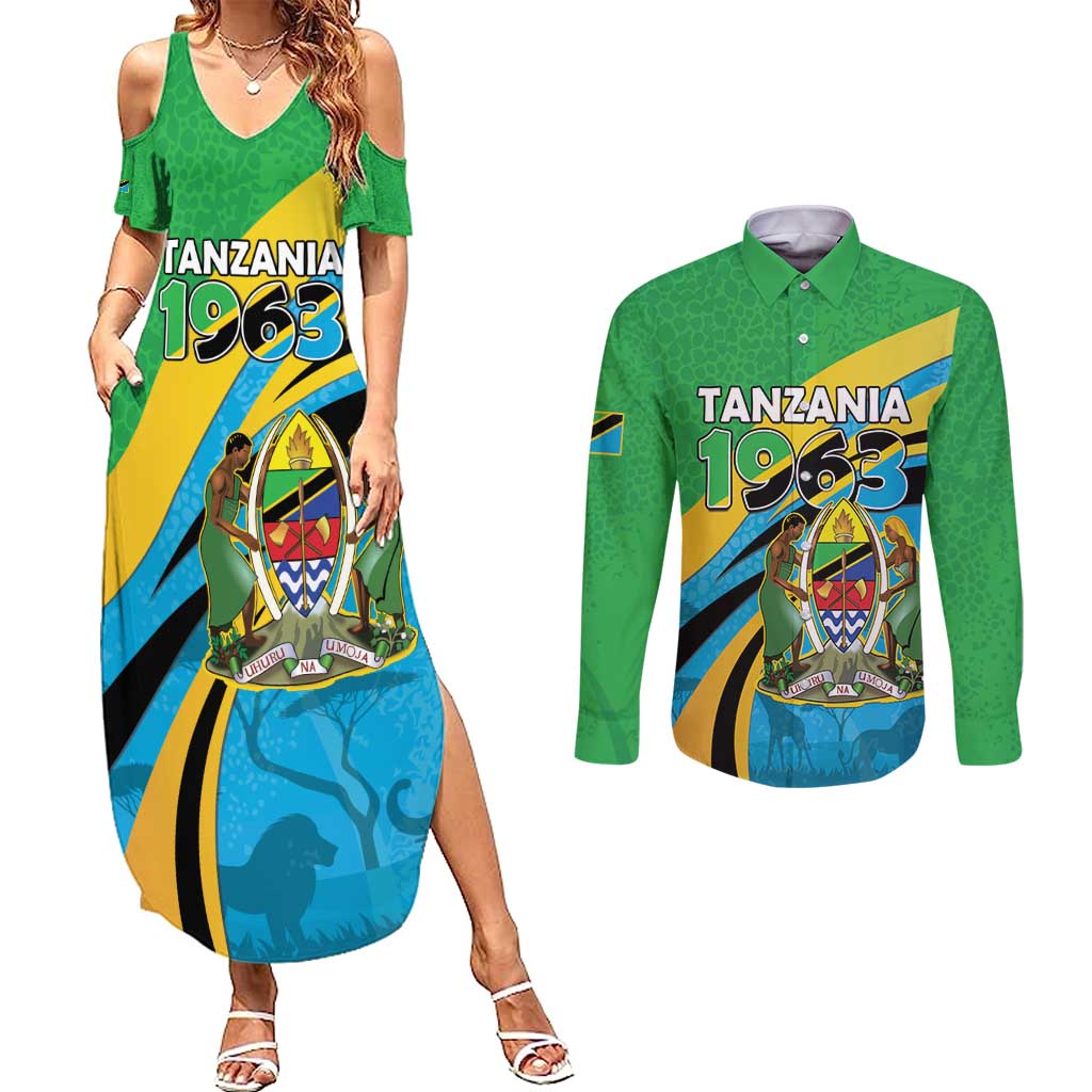 Personalized Tanzania 1963 Couples Matching Summer Maxi Dress and Long Sleeve Button Shirt Happy Independence Day - Wonder Print Shop