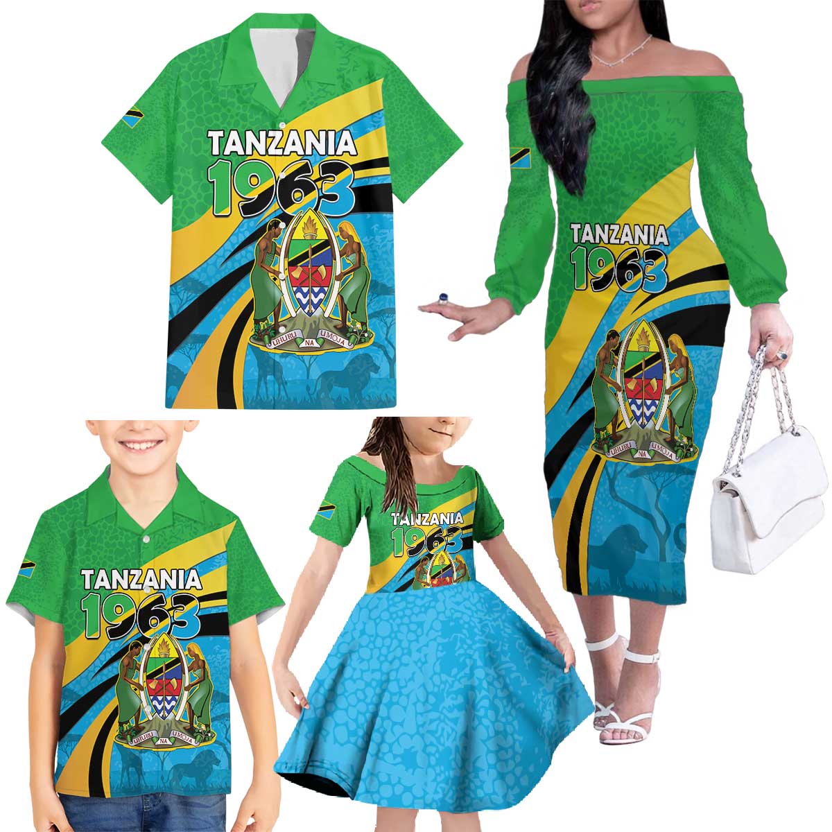 Personalized Tanzania 1963 Family Matching Off The Shoulder Long Sleeve Dress and Hawaiian Shirt Happy Independence Day - Wonder Print Shop