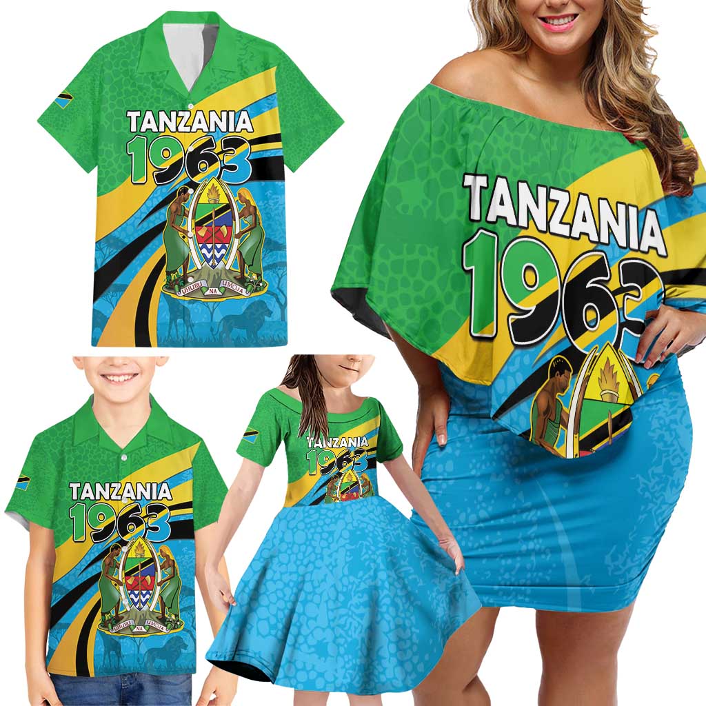 Personalized Tanzania 1963 Family Matching Off Shoulder Short Dress and Hawaiian Shirt Happy Independence Day - Wonder Print Shop