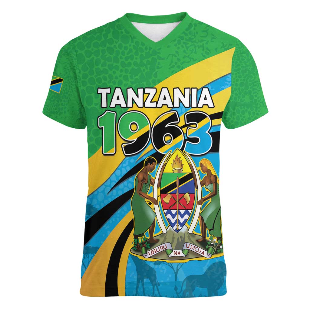 Personalized Tanzania 1963 Women V-Neck T-Shirt Happy Independence Day - Wonder Print Shop