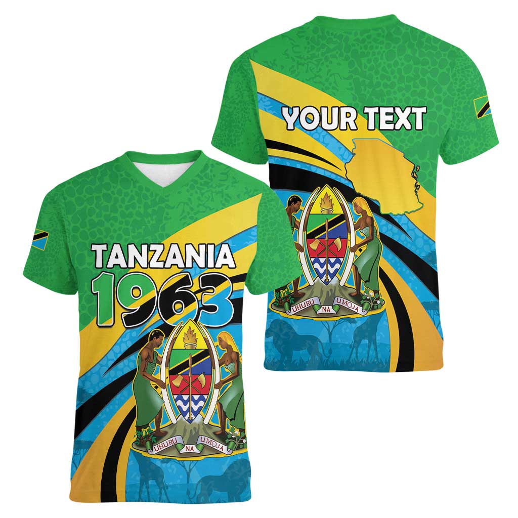 Personalized Tanzania 1963 Women V-Neck T-Shirt Happy Independence Day - Wonder Print Shop