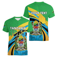 Personalized Tanzania 1963 Women V-Neck T-Shirt Happy Independence Day - Wonder Print Shop