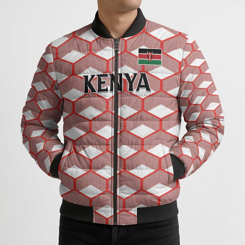 Personalized Kenya Athletics White Jersey Bomber Puffer Jacket - Wonder Print Shop