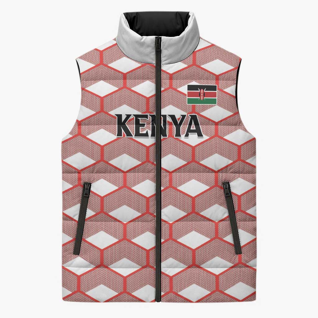 Personalized Kenya Athletics White Jersey Sleeveless Puffer Jacket - Wonder Print Shop
