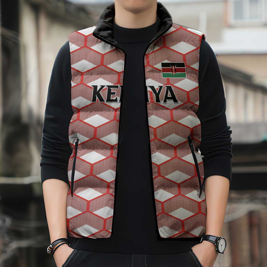 Personalized Kenya Athletics White Jersey Sleeveless Puffer Jacket - Wonder Print Shop