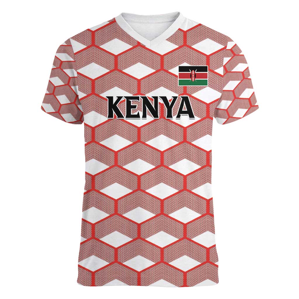 Personalized Kenya Athletics White Jersey Women V-Neck T-Shirt - Wonder Print Shop