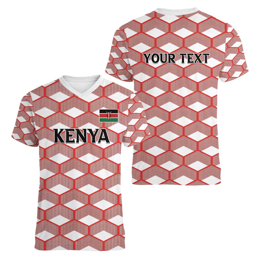 Personalized Kenya Athletics White Jersey Women V-Neck T-Shirt - Wonder Print Shop