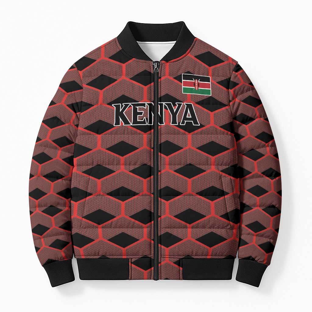 Personalized Kenya Athletics Black Jersey Bomber Puffer Jacket - Wonder Print Shop