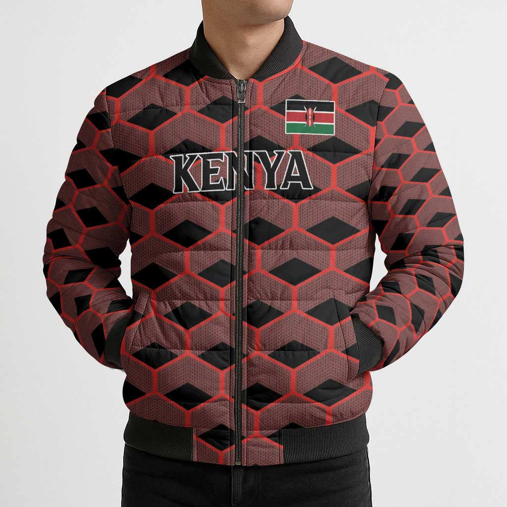 Personalized Kenya Athletics Black Jersey Bomber Puffer Jacket - Wonder Print Shop