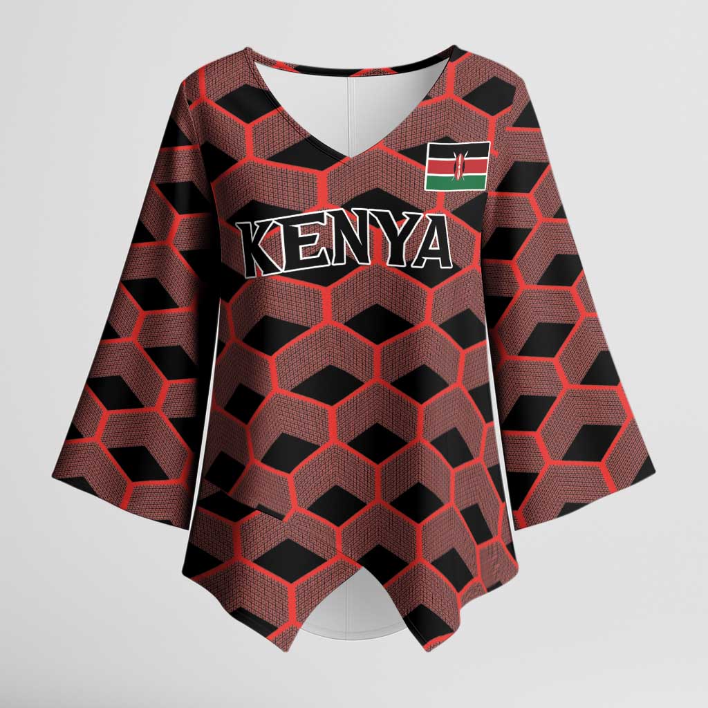 Personalized Kenya Athletics Black Jersey Kimono Sleeve Blouse - Wonder Print Shop