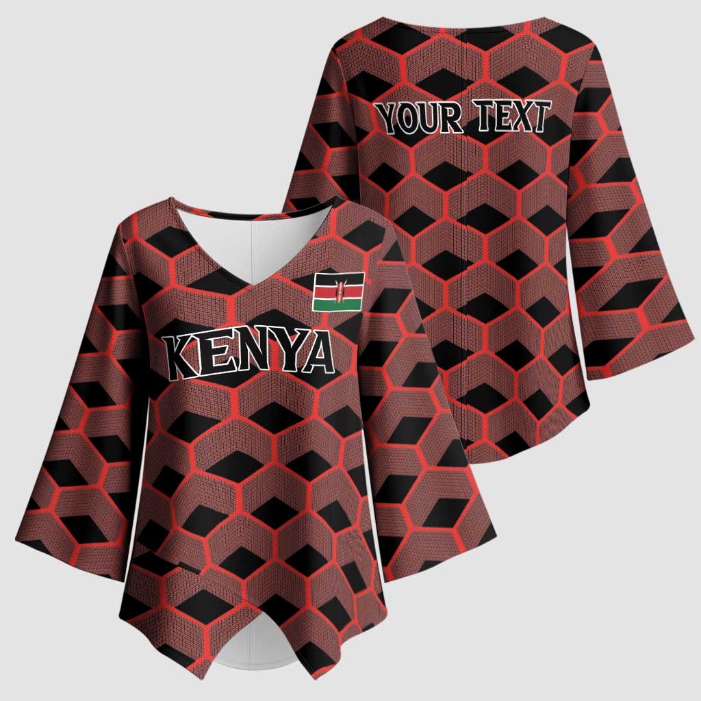 Personalized Kenya Athletics Black Jersey Kimono Sleeve Blouse - Wonder Print Shop