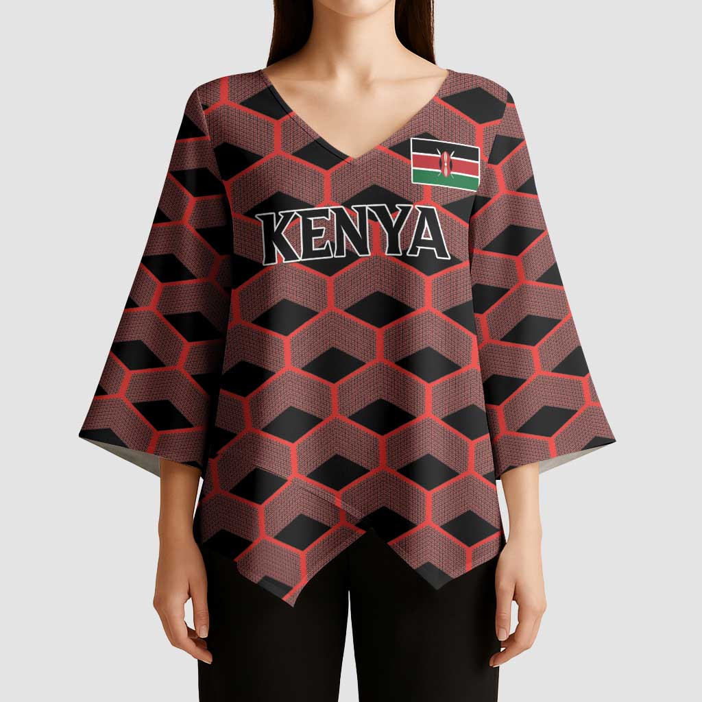 Personalized Kenya Athletics Black Jersey Kimono Sleeve Blouse - Wonder Print Shop