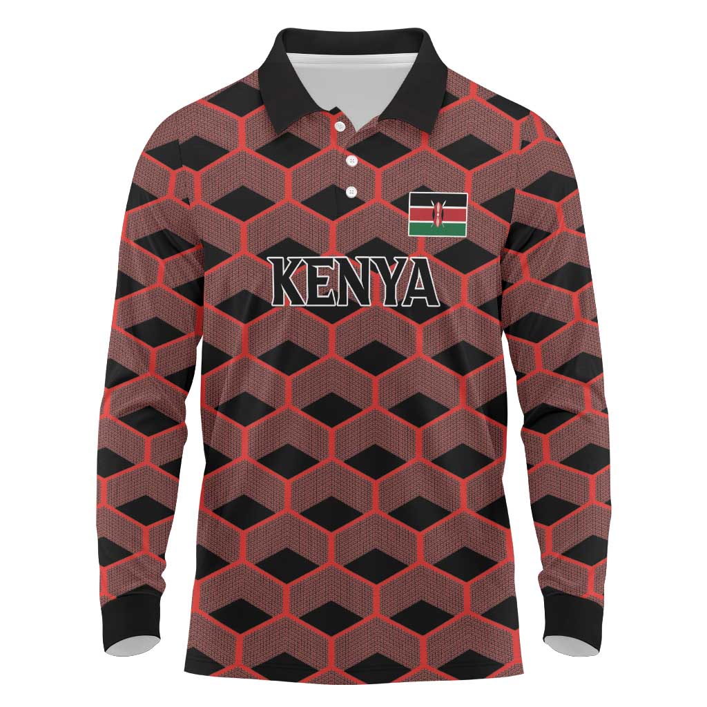 Personalized Kenya Athletics Black Jersey Long Sleeve Polo Shirt - Wonder Print Shop