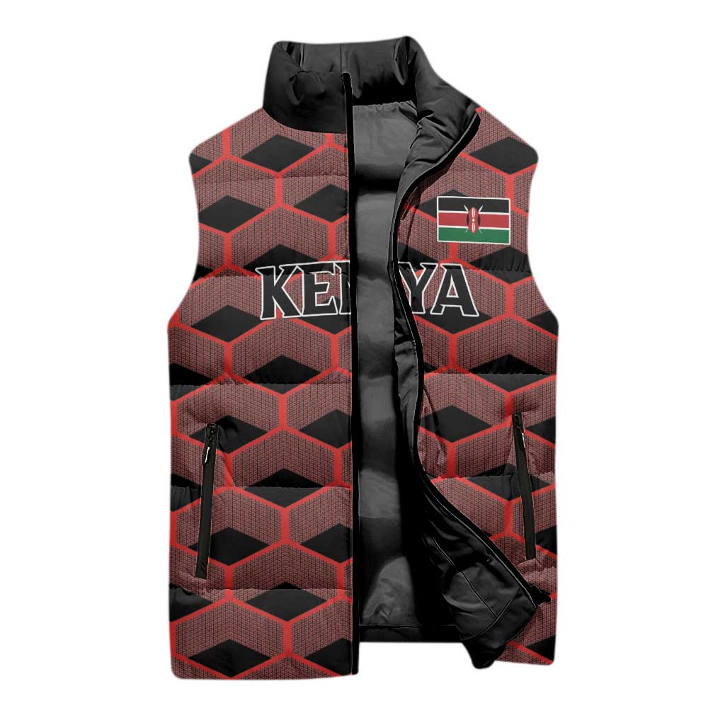 Personalized Kenya Athletics Black Jersey Sleeveless Puffer Jacket - Wonder Print Shop