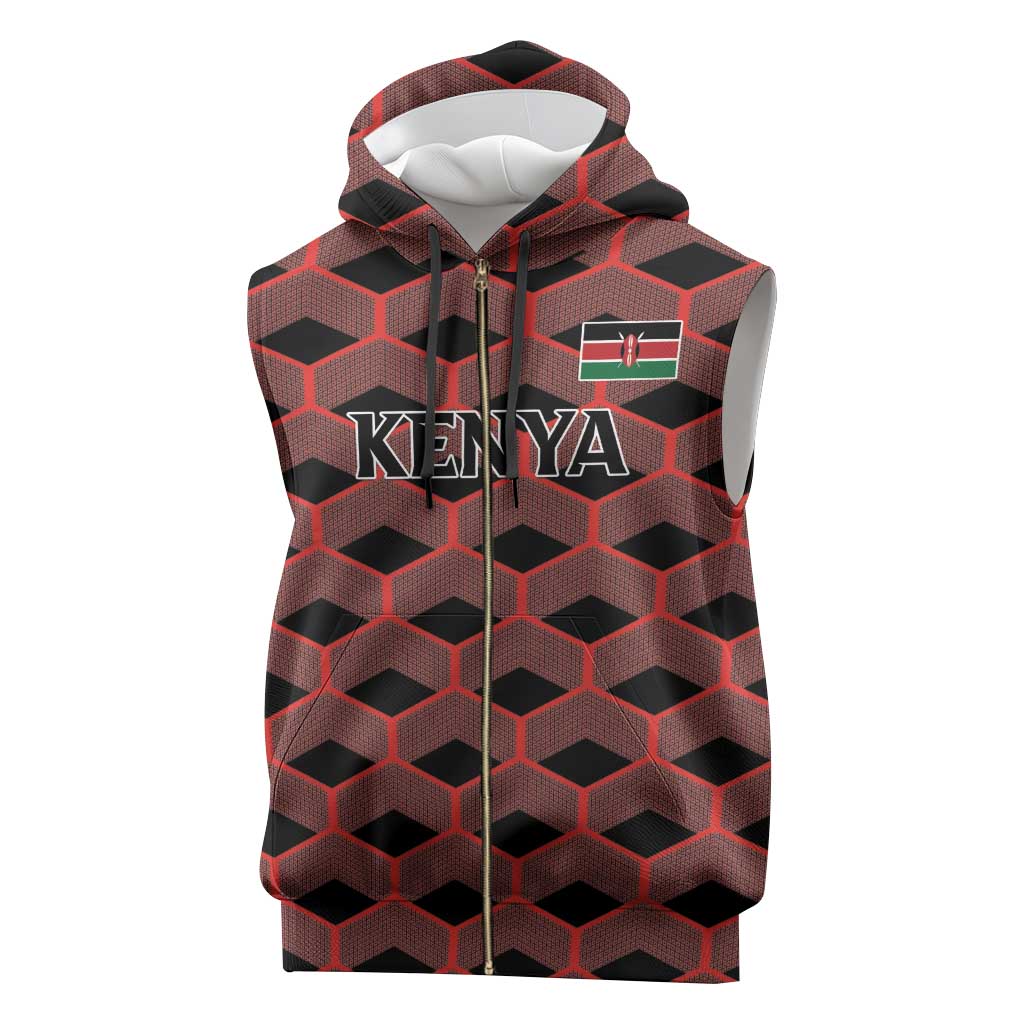 Personalized Kenya Athletics Black Jersey Sleeveless Zip Hoodie - Wonder Print Shop