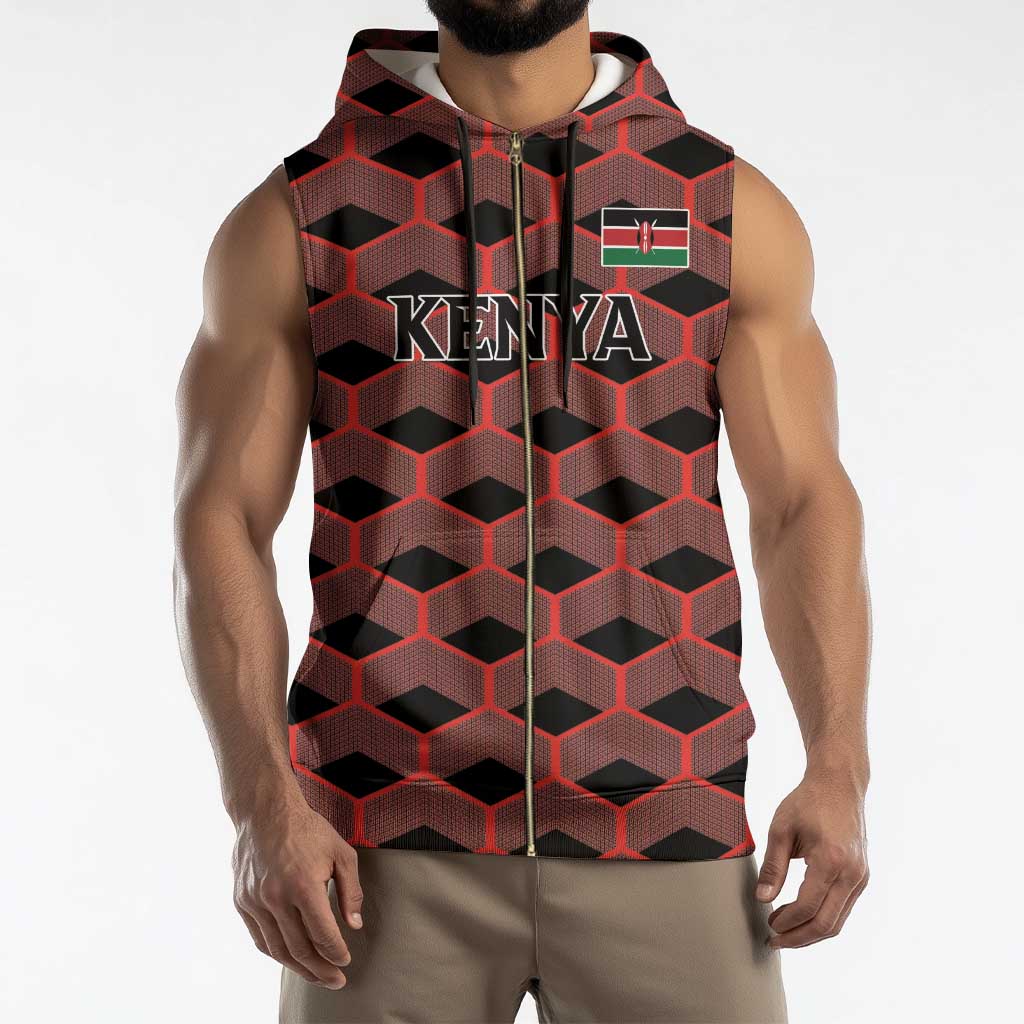 Personalized Kenya Athletics Black Jersey Sleeveless Zip Hoodie - Wonder Print Shop