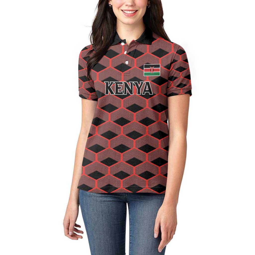 Personalized Kenya Athletics Black Jersey Women Polo Shirt - Wonder Print Shop