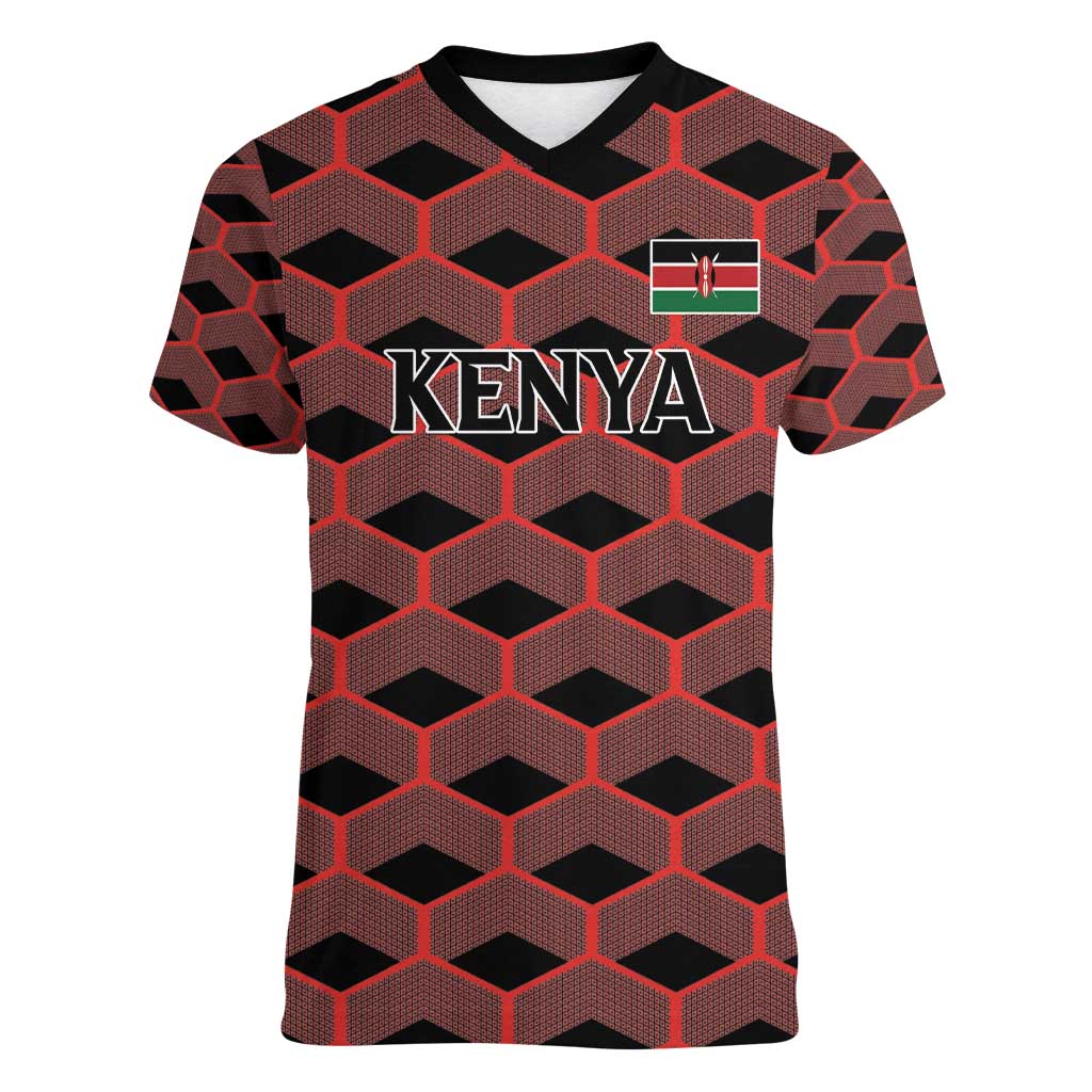 Personalized Kenya Athletics Black Jersey Women V-Neck T-Shirt - Wonder Print Shop