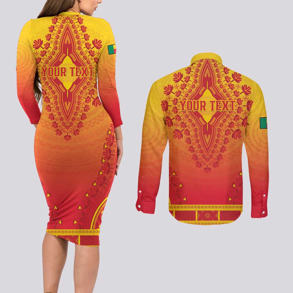 Personalized Benin African Dashiki Couples Matching Long Sleeve Bodycon Dress and Long Sleeve Button Shirt - Wonder Print Shop