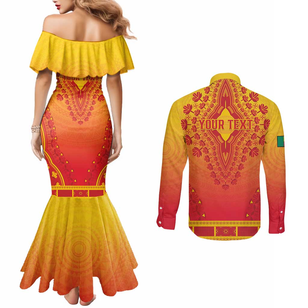 Personalized Benin African Dashiki Couples Matching Mermaid Dress and Long Sleeve Button Shirt - Wonder Print Shop